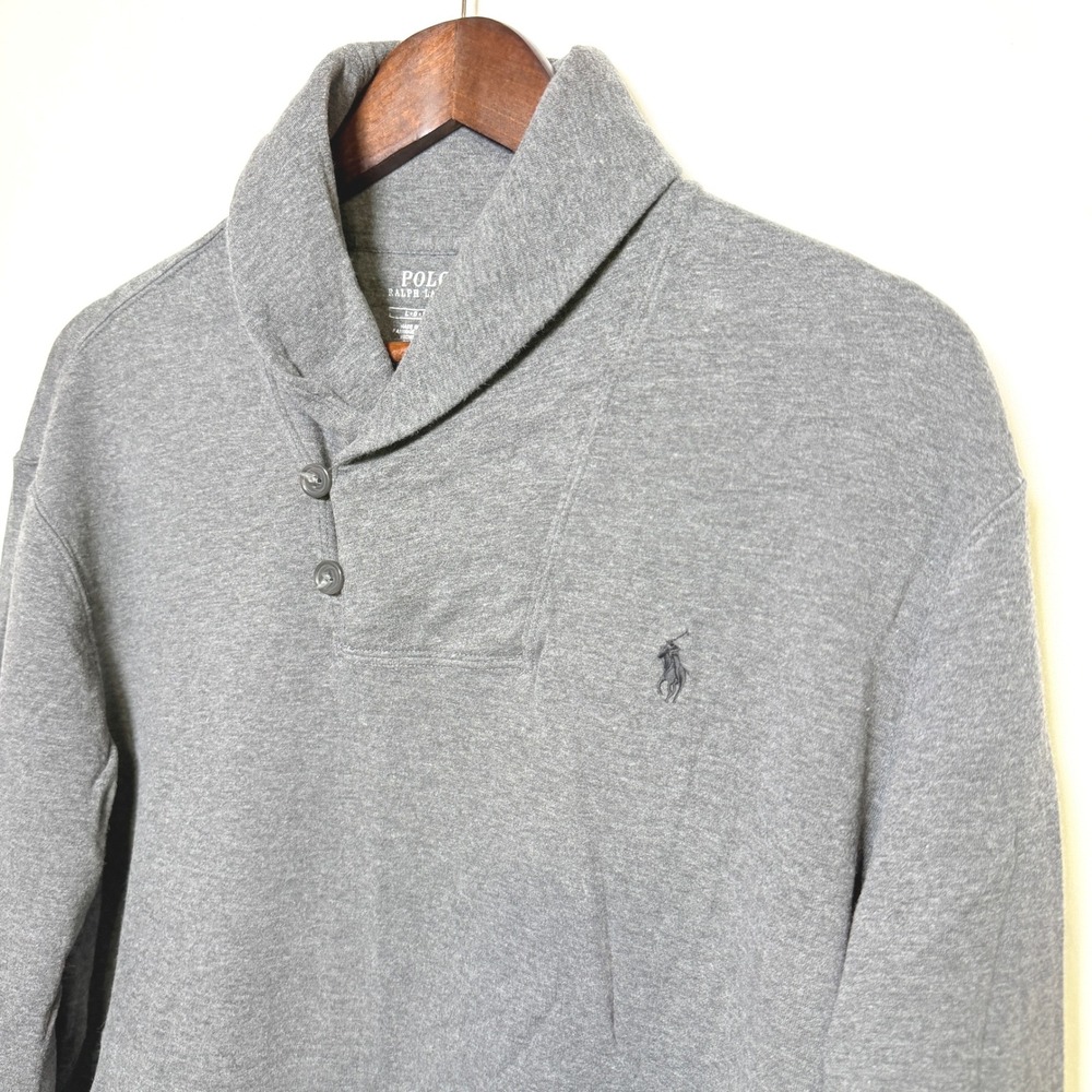 Polo Ralph Lauren Mens Shawl Collar Sweatshirt Gray Pony Logo Large 710760087010